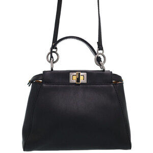 Fendi Peekaboo Iconic satchel nappa leather 2way Shoulder Bag Black